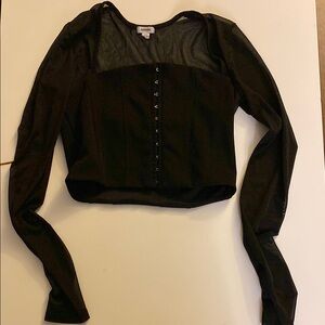Garage Black Long Sleeve Crop Blouse